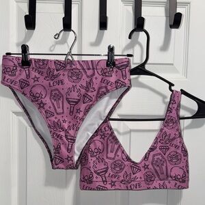 Tattoo Flash Art Print Pink Bikini Set
